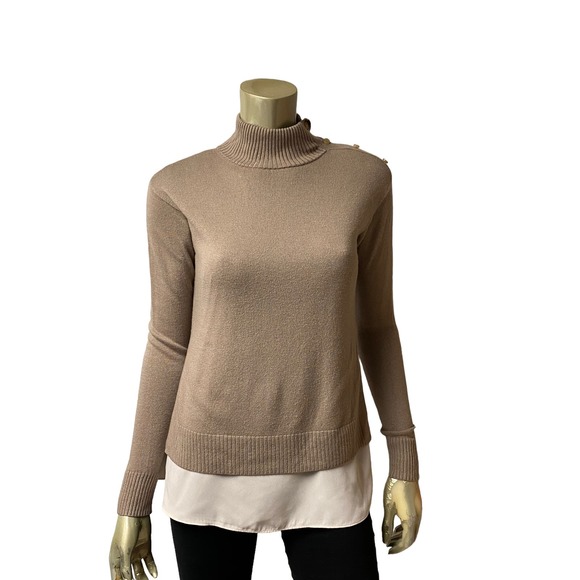 Ann Taylor Petite Tan Layered Mixed Media Sweater SP - Picture 1 of 5